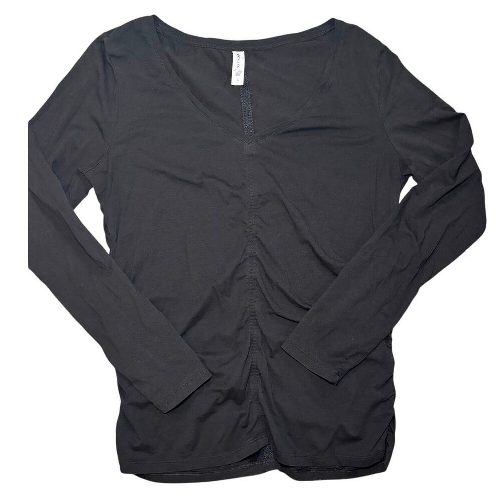 Athleta Women's Long Sleeve Black Shirt with Ruching Size Large
